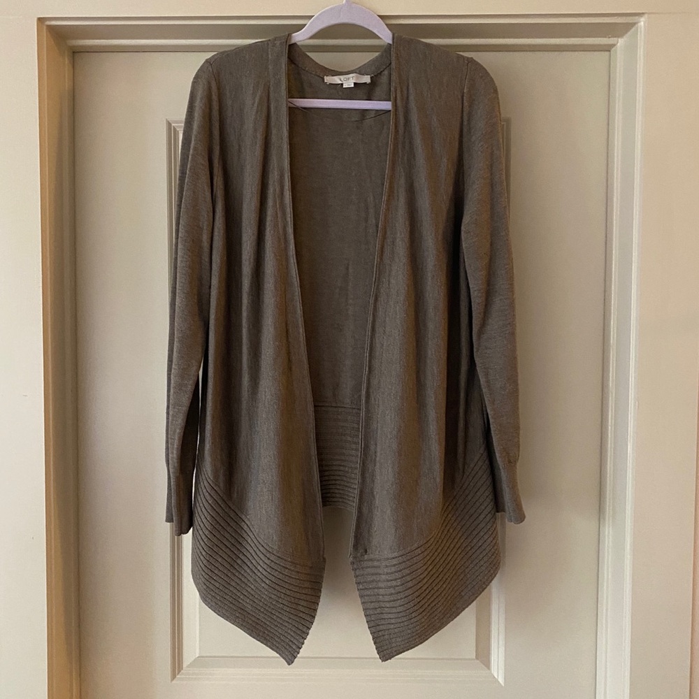 LOFT Cozy Open Cardigan Sweater in Tan